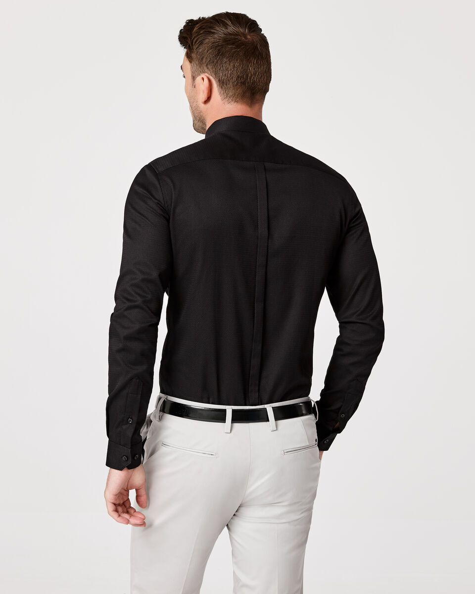 Slim Long Sleeve Herringbone Shirt, Black, hi-res